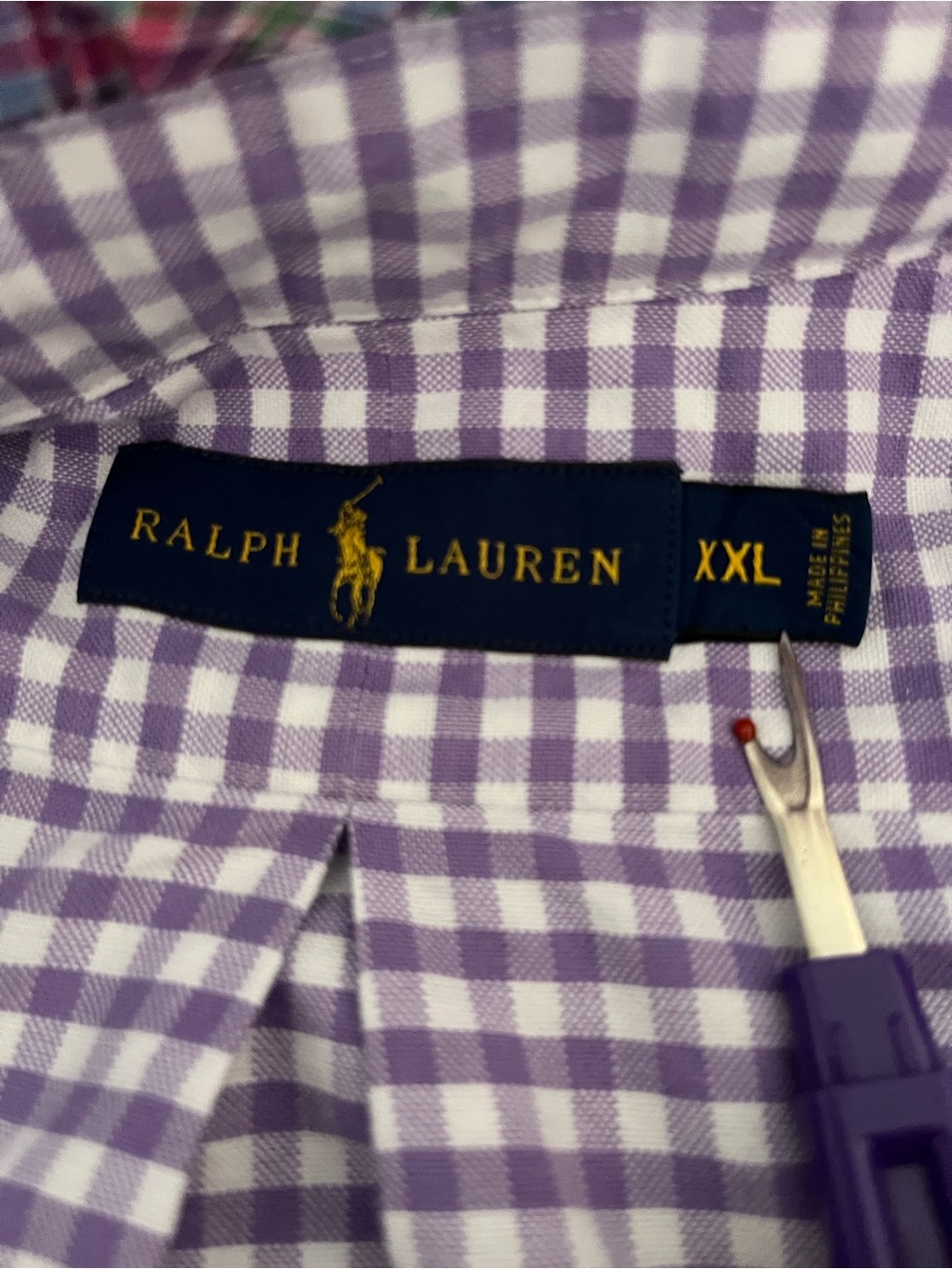 Upcycled Ralph Lauren Purple Gingham Button-Down with Multicolor Plaid Ruffle - Picture 7 of 7